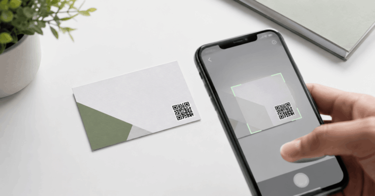 qr code business card scanned with smartphone