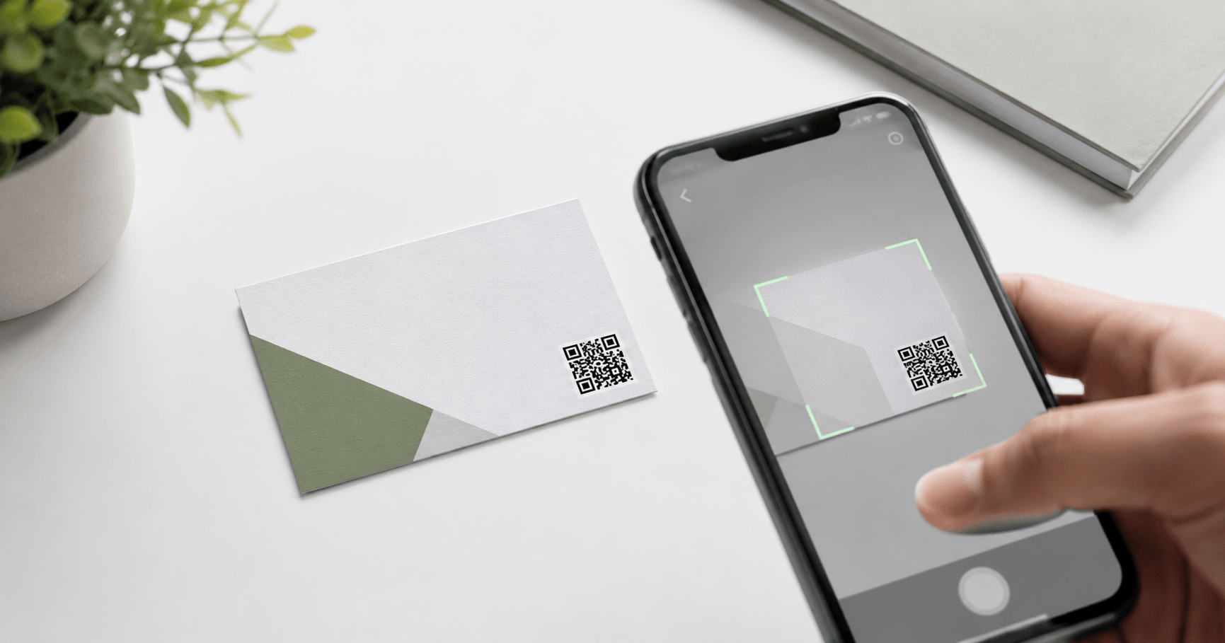qr code business card scanned with smartphone